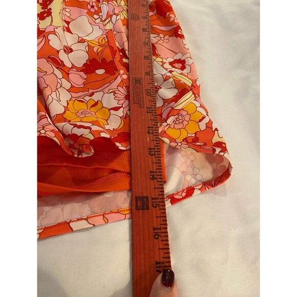 Avia Womens Running Shorts Size Large Orange Floral Print Double Layer W/Pocket - Picture 12 of 12